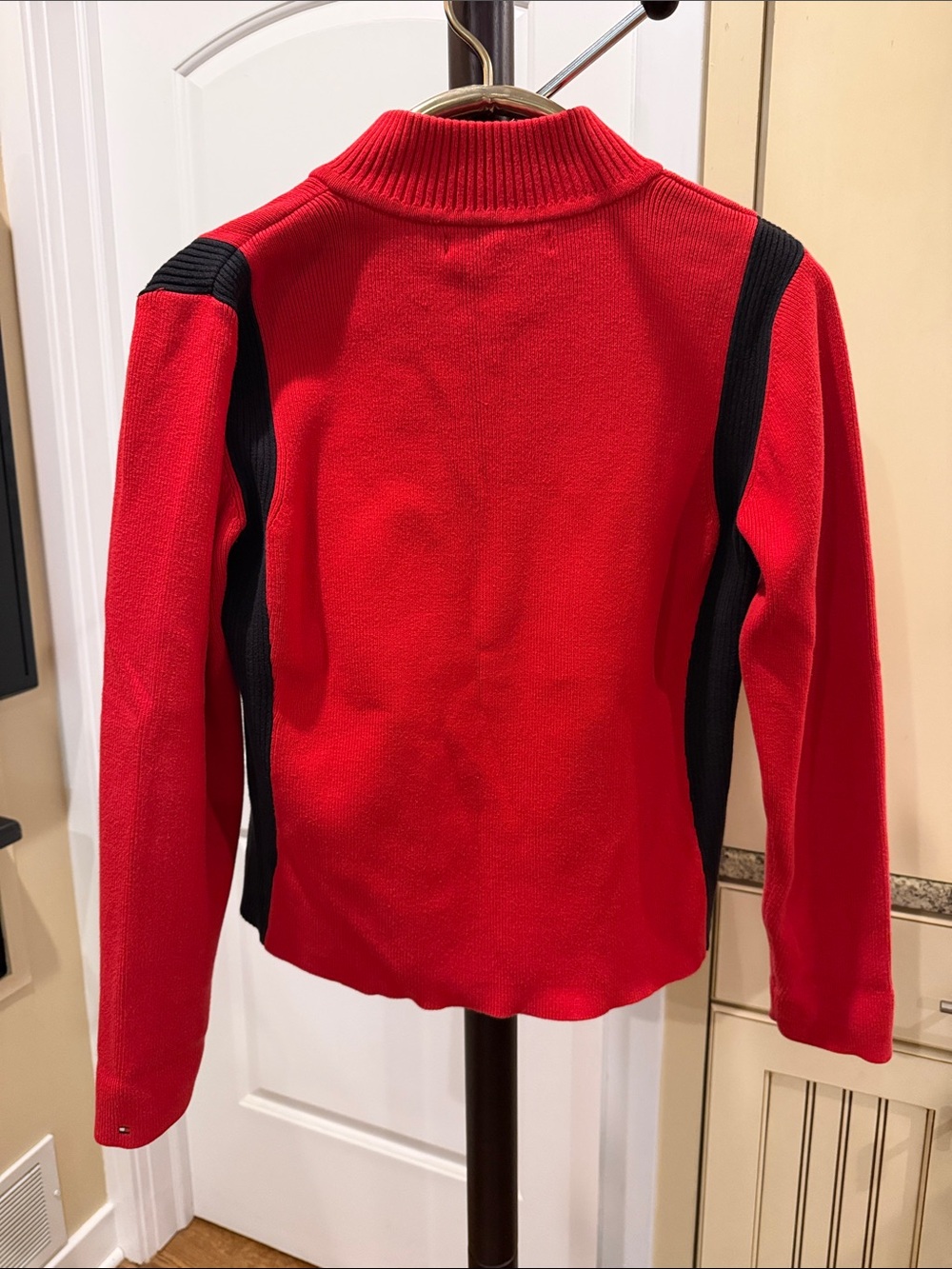 Tommy Hilfiger Red and Black Quarter-Zip Turtleneck Mock Neck Sweater - Picture 4 of 4